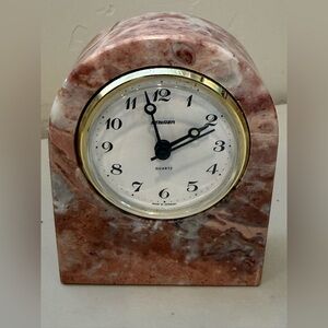 Vintage PINK GENUINE MARBLE STONE DESK TOP/TABLE CLOCK  Steiger Quartz Germany